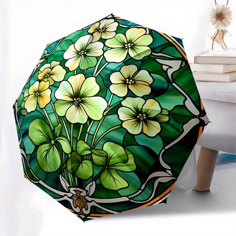 Stained Garden: A Vibrant Floral Window PanelUmbrella, Portable 3-Fold Compact Umbrella for Men & Women Gift