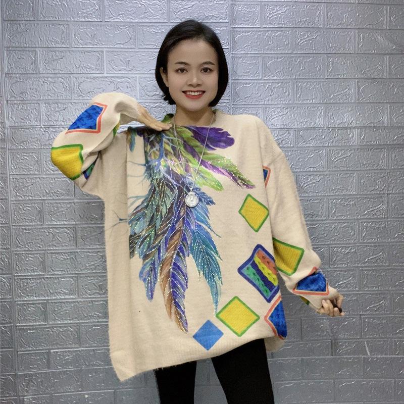

Women s European Long-Sleeve Knit Sweater - Plus Size, Slimming, Loose Fit for Autumn & Spring One Size