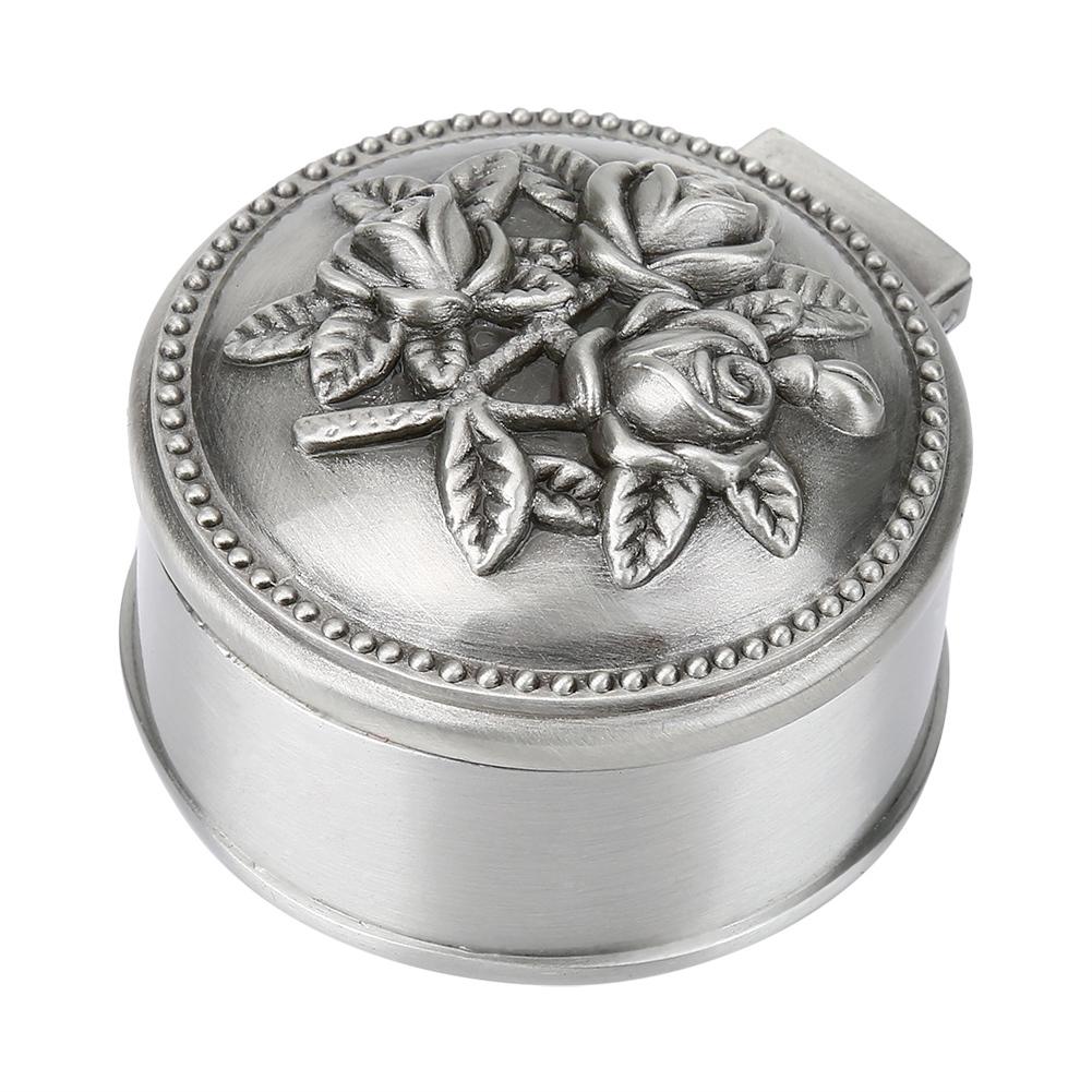 1 pcs Vintage Flower Carved Round Shaped Zinc alloy Jewelry Box For Ring Storage