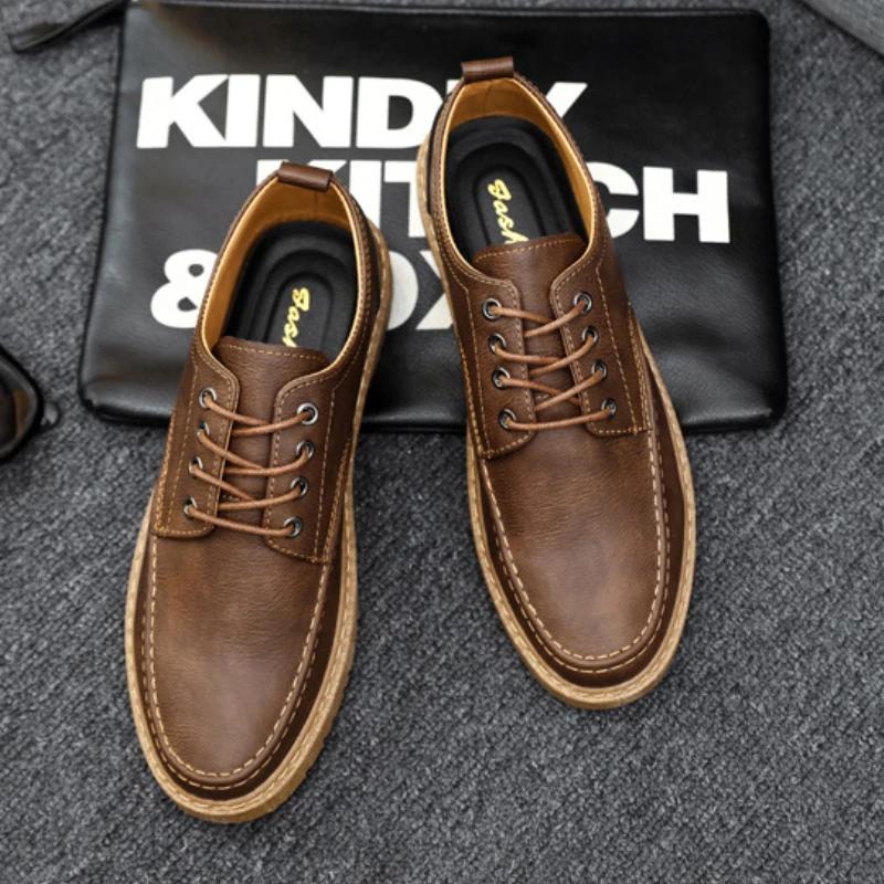 Men's Casual Leather Shoes Lace-up Oxford Shoes Classic Men Loafers Fashion Business Dress Shoes for Men Brogue Leather Footwear