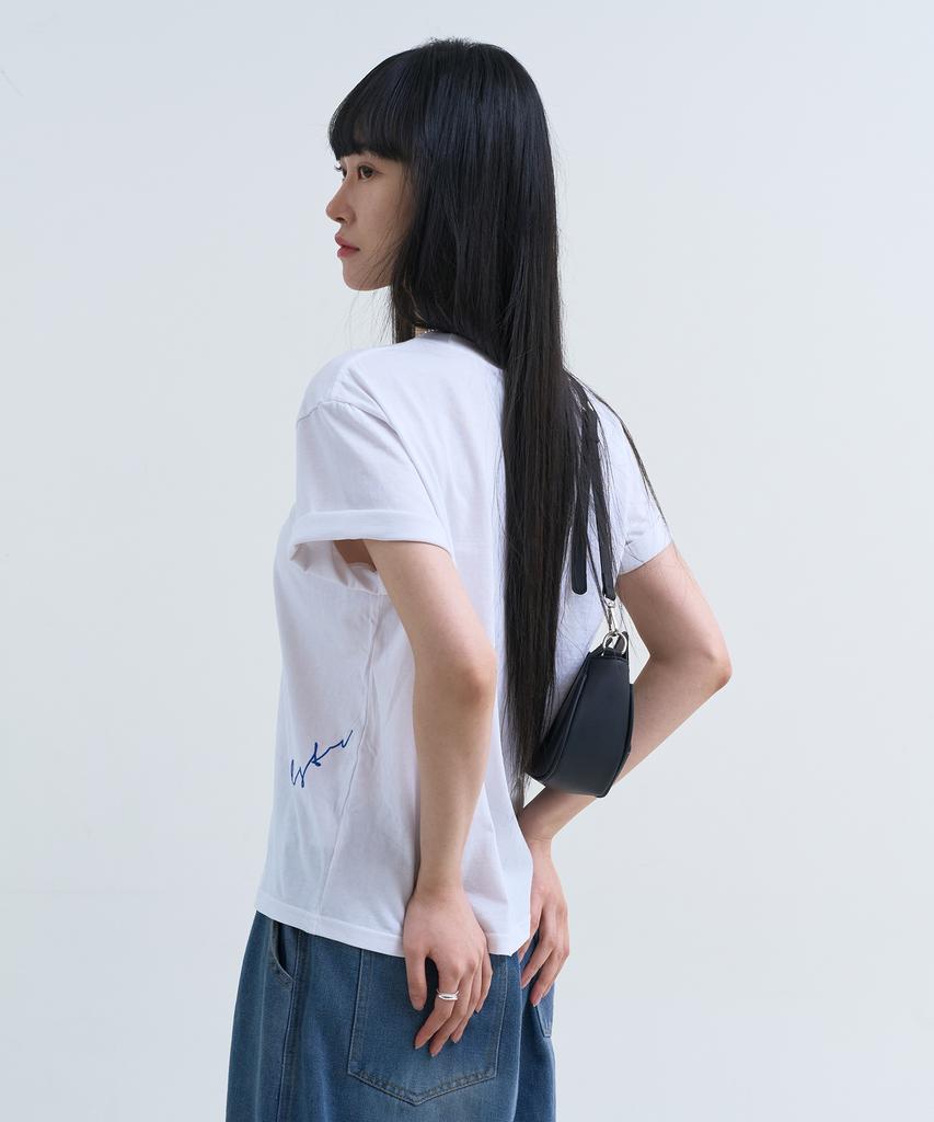 Yuseuteule Waist Embroidered Short Sleeve T-Shirt (White)