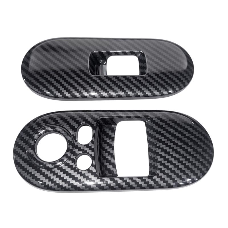 Carbon Fiber Pattern Window Control Panel Trim for F56 3-Door 2014-2024, ABS Accent Cover Pair with Adhesive Backing for Front Door Area