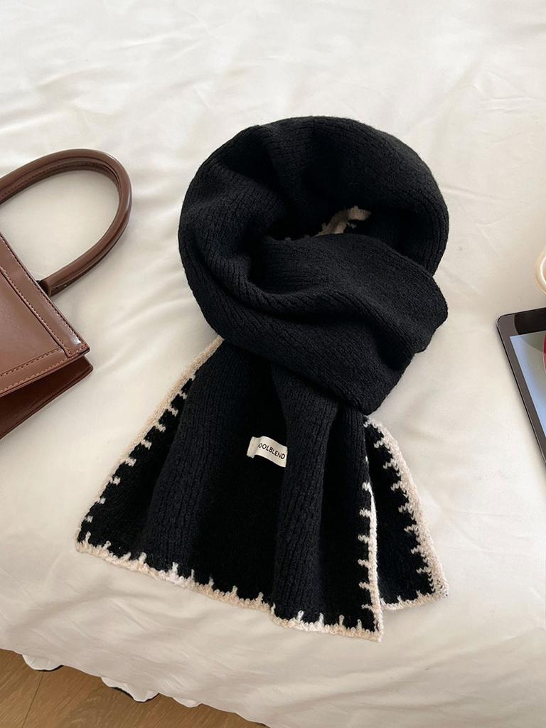 Blended small fragrant wind solid color knitted wool scarf female winter student versatile warm senior scarf