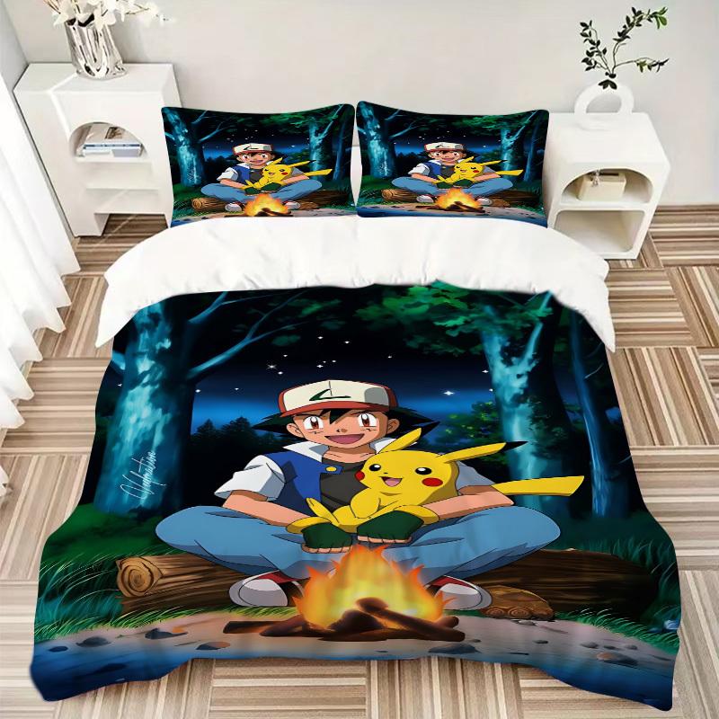 3pcs Pokemon, Pikachu Duvet Cover Set, Includes 1 Duvet Cover and 1/2 Pillowcases (No Insert) yy251104237
