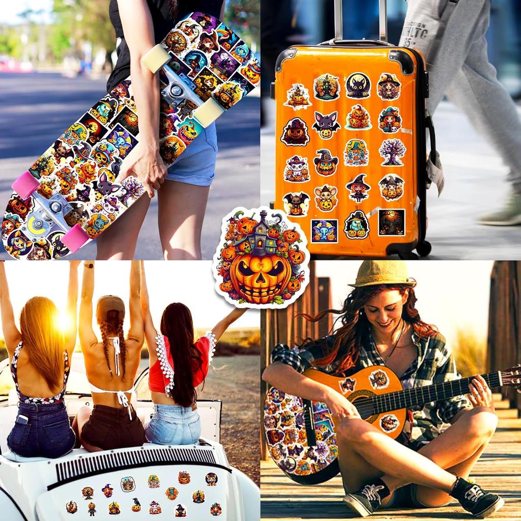 100Pcs Halloween Pumpkin Theme Stickers, Non-Repeating Vinyl Waterproof Holiday Party Stickers, Party Favor