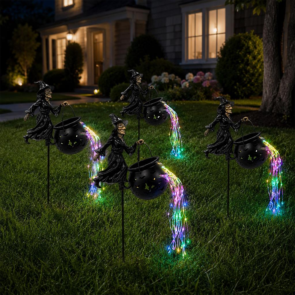 Luz de Jardín Caldero de Bruja 3D para Halloween, Patio Exterior, Decoración para el Hogar