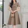 ZANZEA Women Elegant Casual V-Neck Short Sleeve A-line Dress