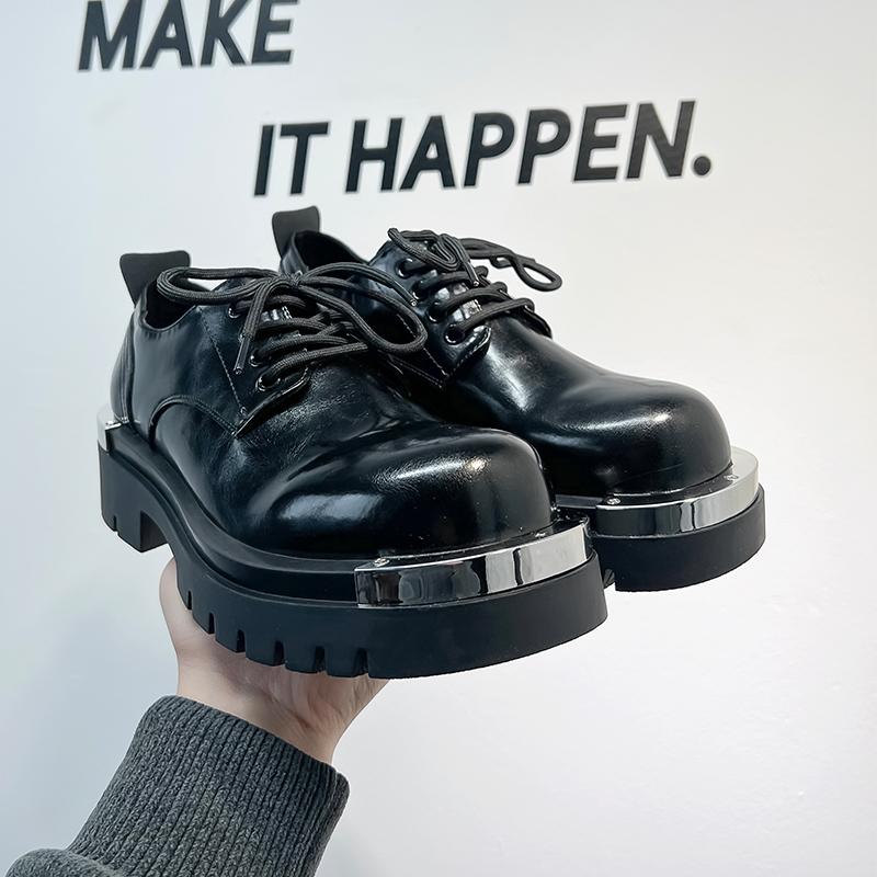 Fashion Black Derby Men's Shoes Trendy Thick Bottom Style Fashionable Street Walking Daily Party Evening Height Increasing Shoes Hot