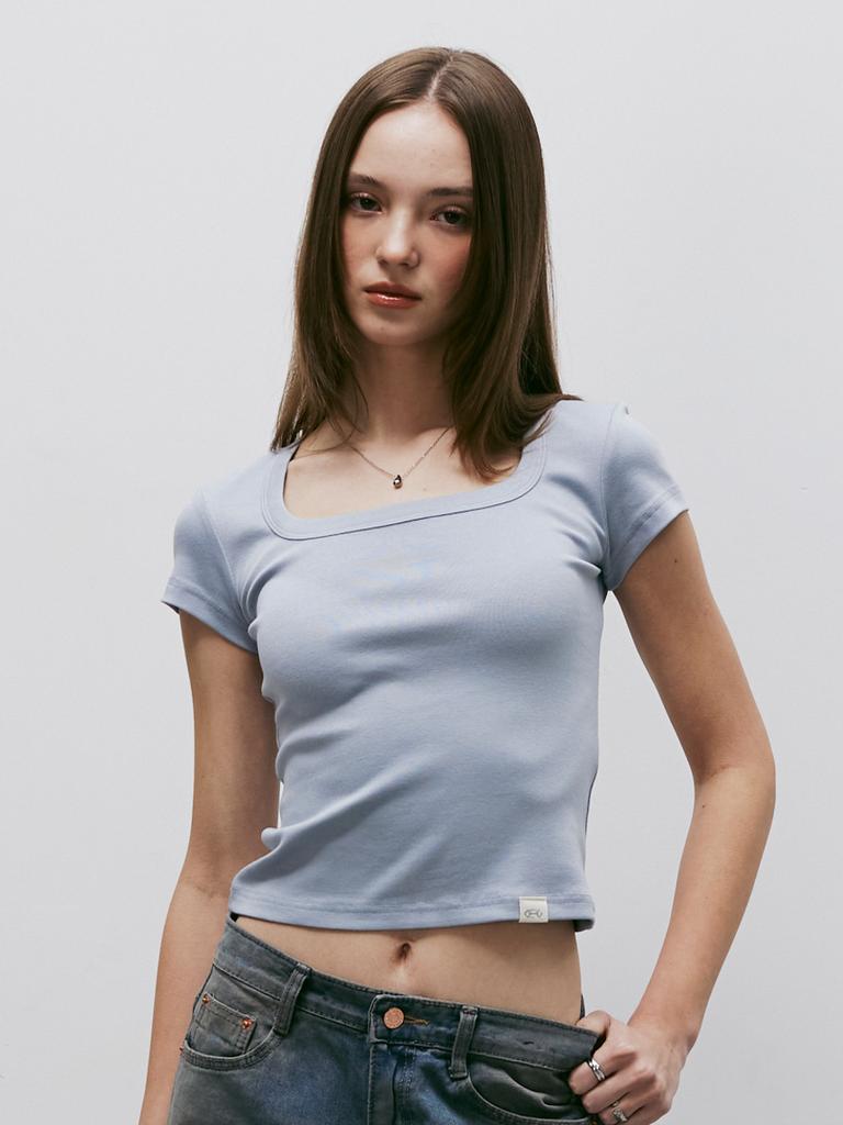 KITTY POTTERY [2Pack] Classic Soft Deep Square Neck T-Shirt [10 Colors] (E Type)