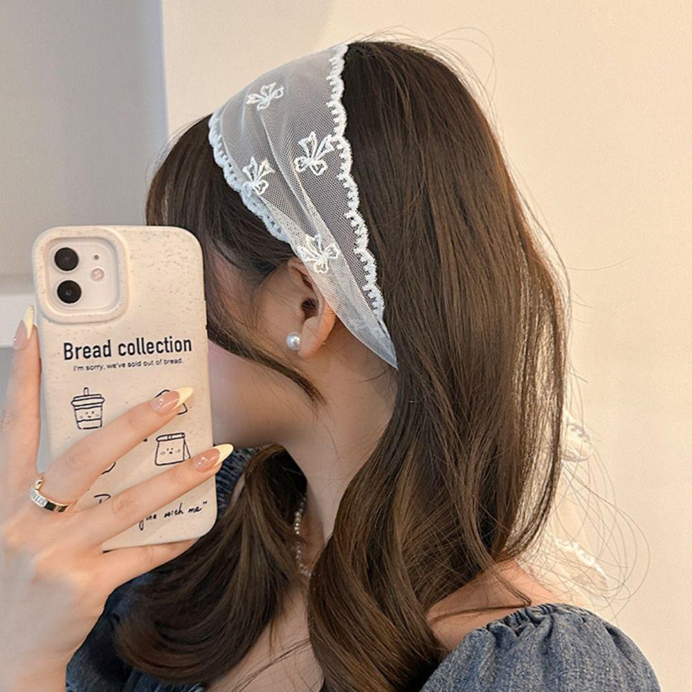 Soft Wrap Lace Hair Scarf Adjustable Ribbon Hair Strap French Sweet Bow Headband  Wedding