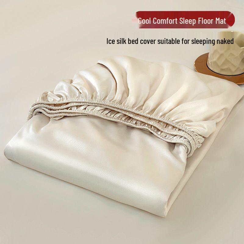 Summer Ice Silk Cooling Fitted Sheet 3-Piece Set with Anti-Slip Full Mattress Cover
