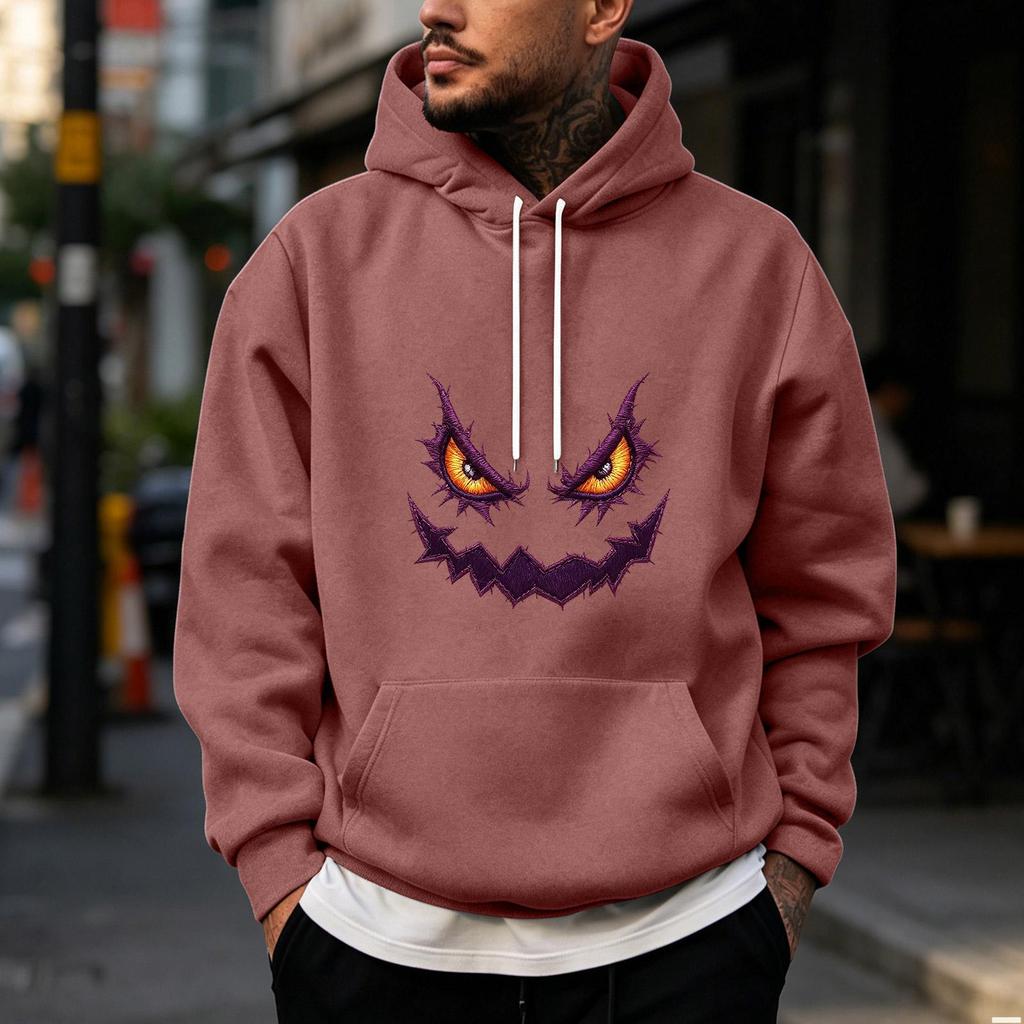 Men's Halloween Print Pullover Hoodie for Holiday Party and Cold