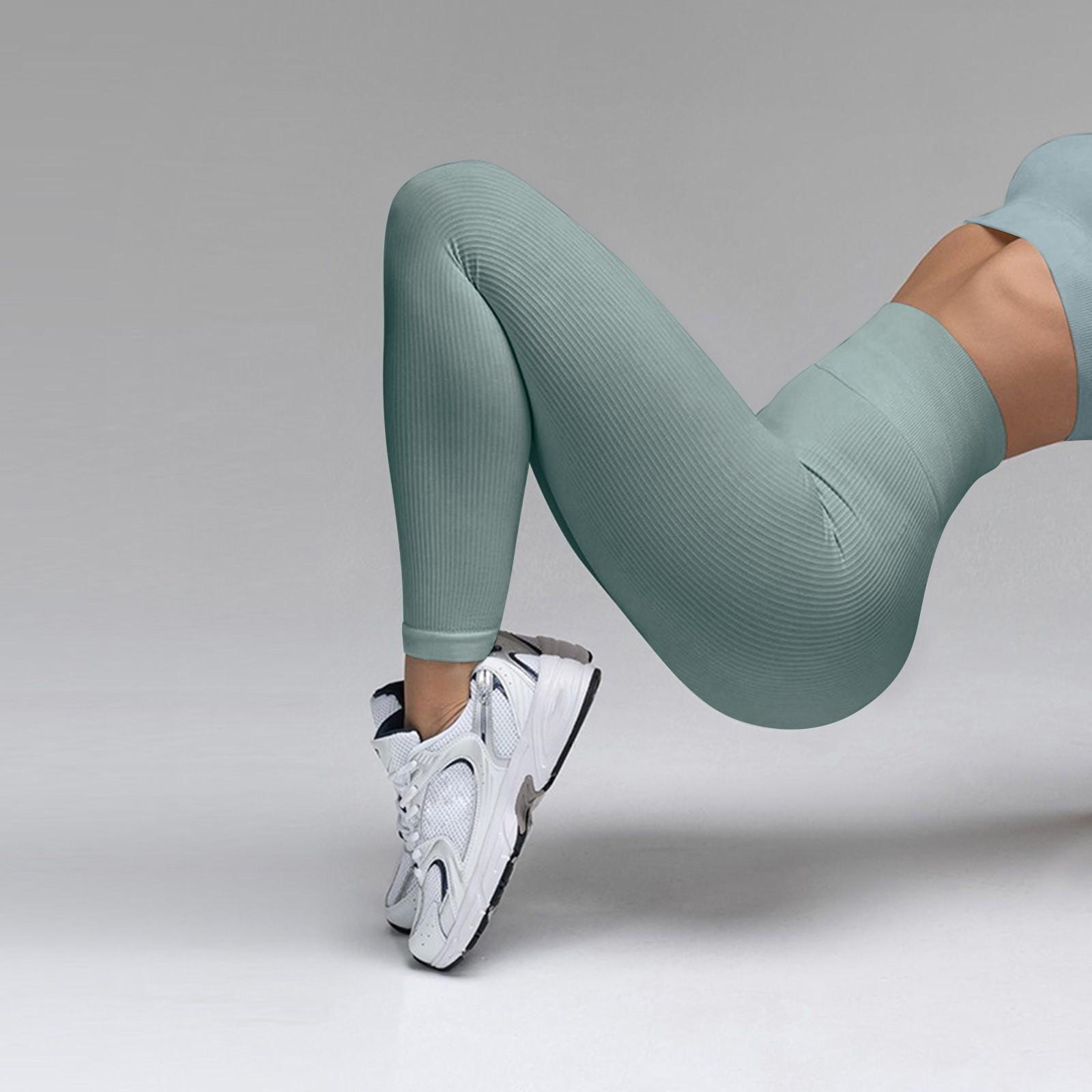 

Женские модные ребристые штаны для йоги с высокой талией, леггинсы для фитнеса, спортивные штаны L синий