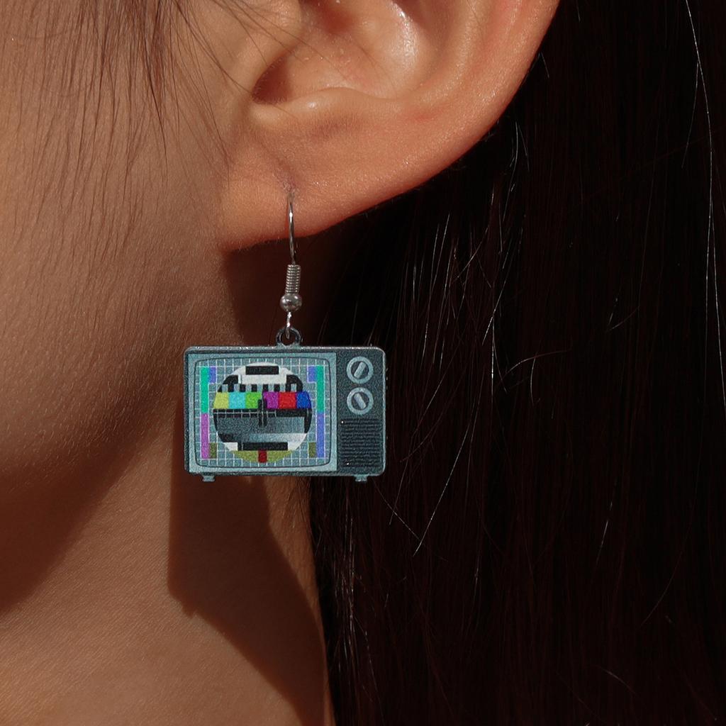 Vintage akrylowe kolczyki telewizyjne z kreatywnym, spersonalizowanym projektem