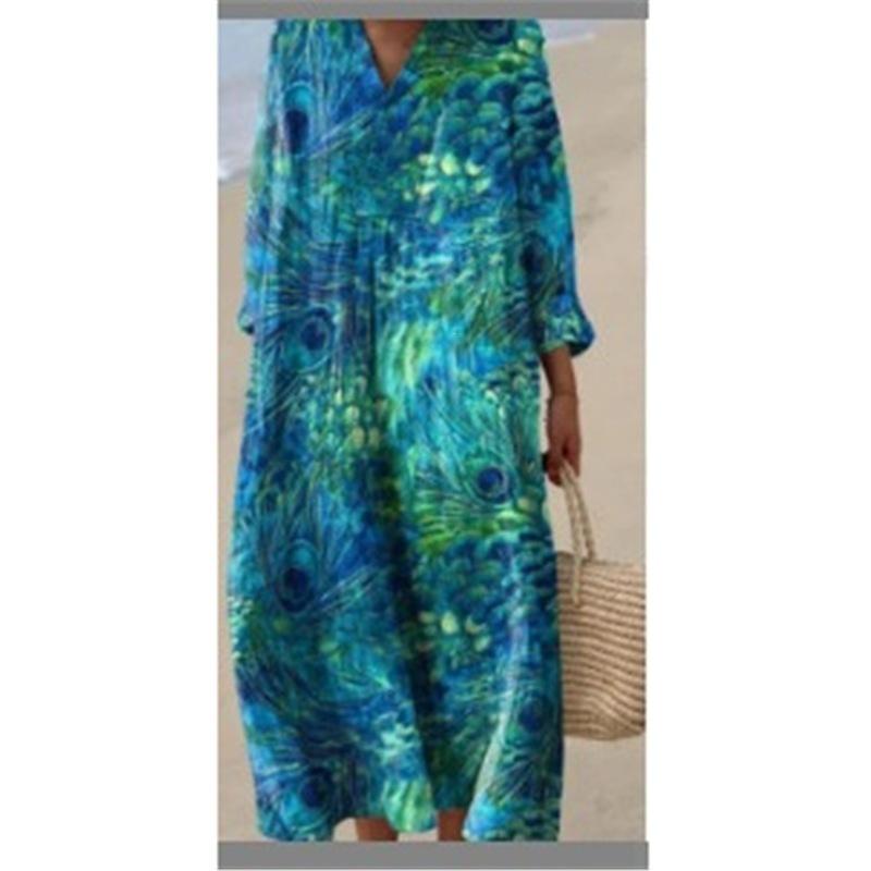 2026 Summer Long Sleeve Shirt Dress Women s Casual Floral 3D Printed Sleeve Long Dress S