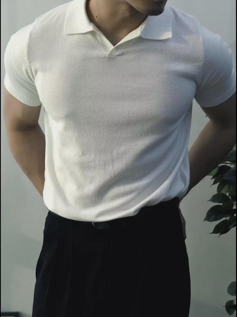 Men's Trendy Korean-Style Solid Color Knitted Polo Shirt