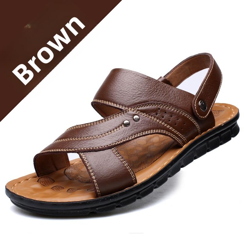 Summer Men Sandals Genuine Leather Beach Shoes Casual Fashion Slides