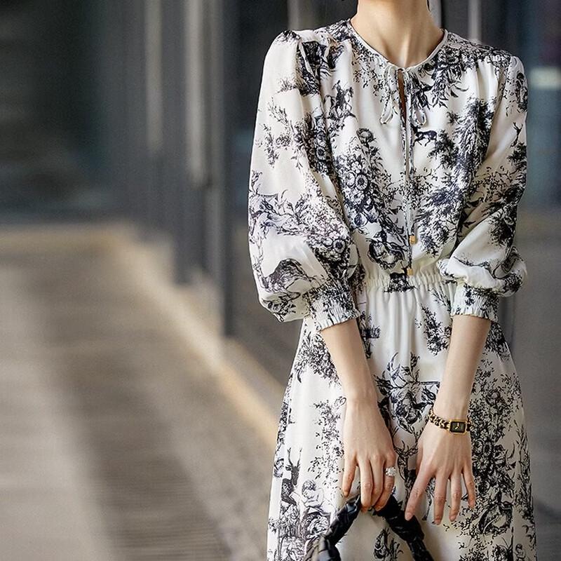 Basic House Elegant Printed Silk Midi Dress XL