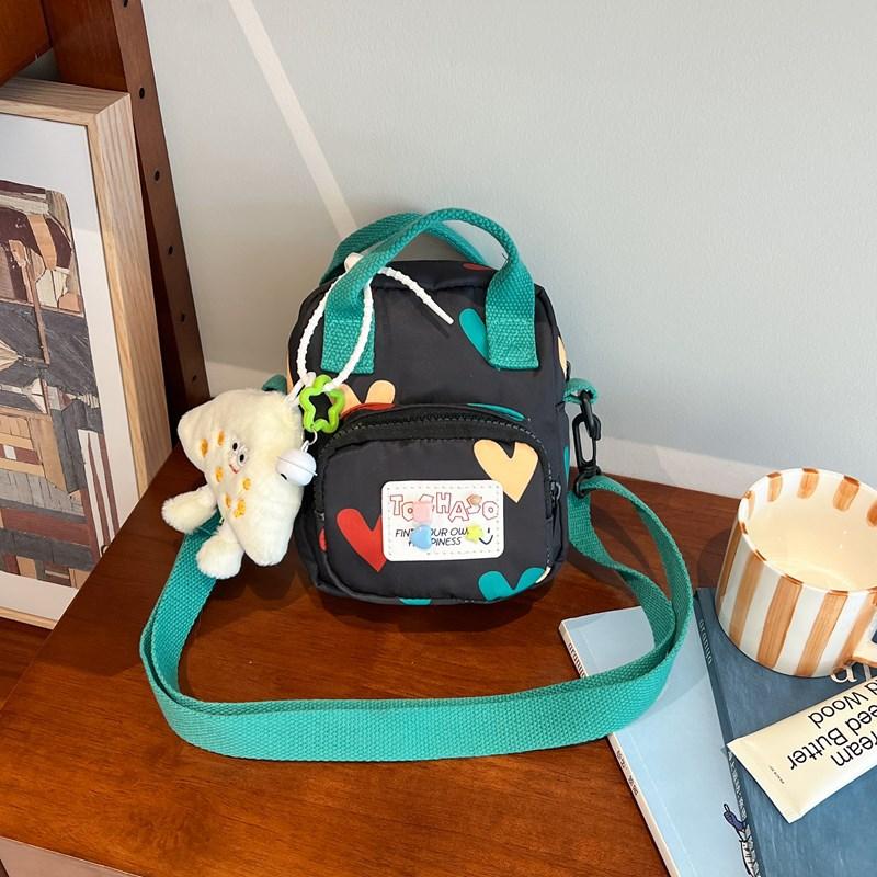 Cute Plush Charm Mini Crossbody Bag Two Te Canvas Shoulder Purse with Adjustable Strap Carto Handbag for Girls Daily Travel