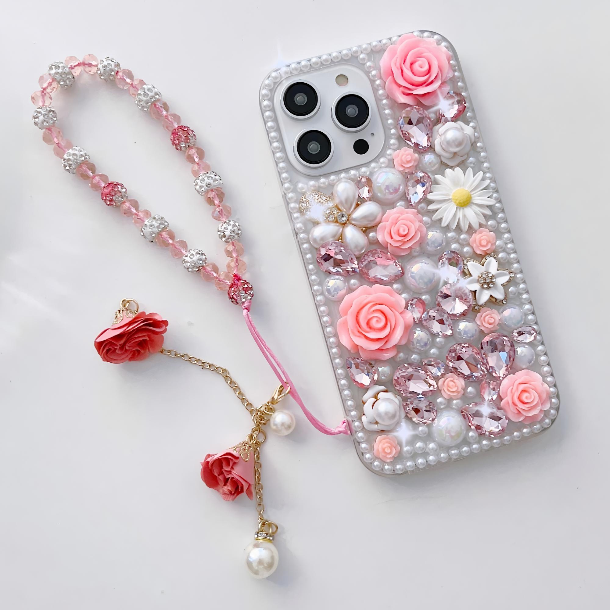 

Роскошный 3D Цветочный Чехол для Телефона Для VIVO V50 Lite Pro V50E V29E V40E V30E V27E 4G 5G Ручной Работы Жемчуг Кристалл Стразы Чехол VIVO V27e розовый