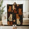 Flanell-Kuscheldecke mit erdigen Blumen-Katzen-Design Weiche, gemütliche Sofadecke für Katzenliebhaber Perfektes Herbstgeschenk