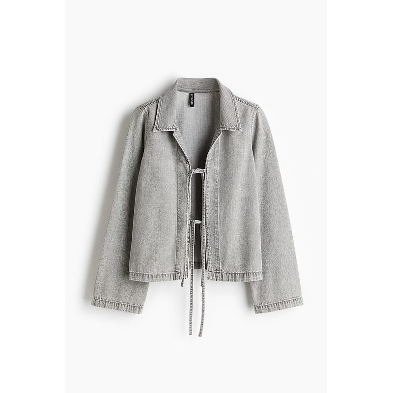 

Hm2025 Весна Новая женская одежда Короткое пальто Передняя шнуровка Джинсовое пальто Верхняя одежда 1275286 Denim Gray 170/104