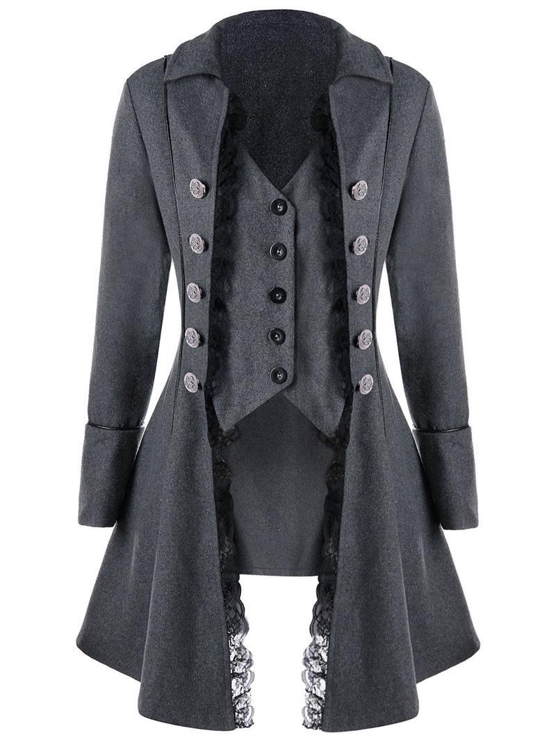 

2023 Medieval Long Sleeve Three-Button Women s Slim Fit Irregular Coat XXL сірий колір