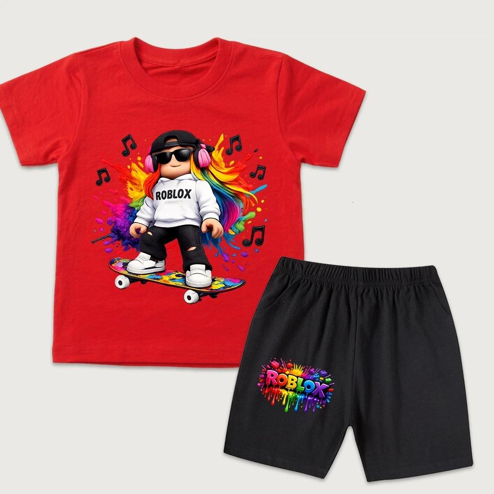 Cartoon Game Character Boys Printed Men's T-shirt and Shorts 2 Piece Set Summer Casual Outfit for Men's and Women's Clothing