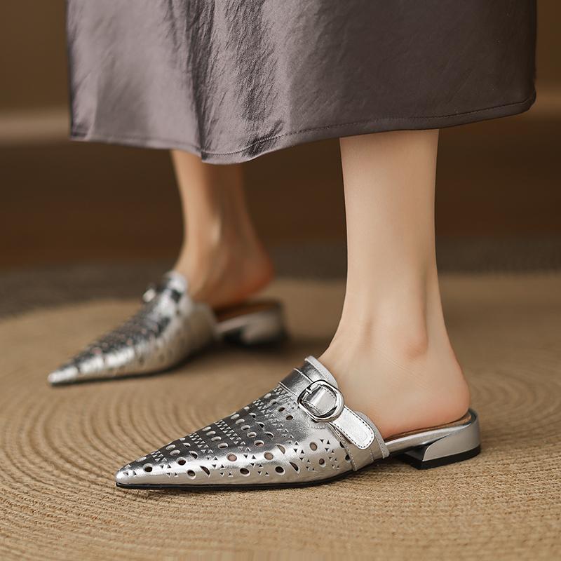Fashion Women's Mueller Slippers Pointed Toe Slingback Stiletto Heels Sandals 2025 Summer New Low-heel Shoes for Woman Slides Women