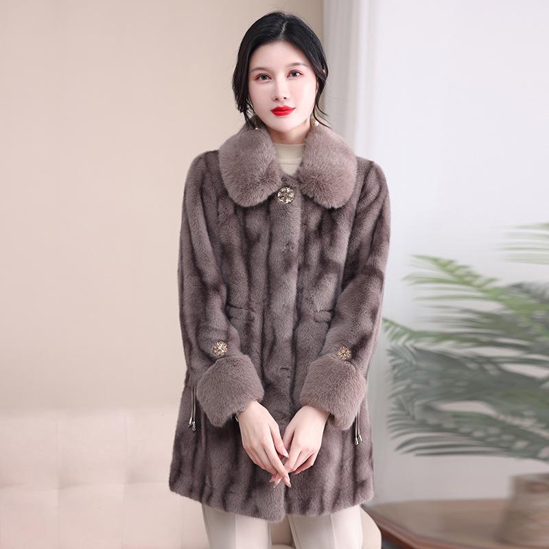 

Зимняя одежда для матери, шуба из искусственной норки, утолщенная, чтобы сохранить тепло и стильную женскую шубу из золотой норки среднего и пожилого возраста XXL