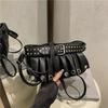 Fashion Y2k Studded Shoulder Bag Ruffled Skirt Belt Buckle Design Women Exquisite Versatile Handbag Cool Metallic Crossbody Bag