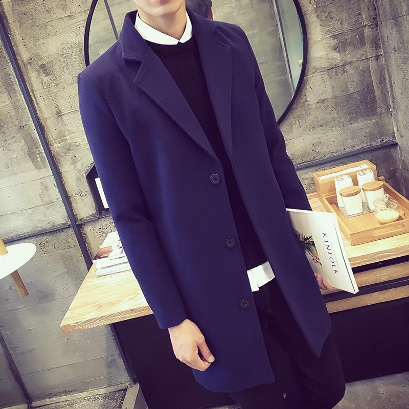 Herbst und Winter Herren Wollmantel Herrenbekleidung Koreanische Version Slim Fit Mittellanger und langer Trenchcoat Herren Wollmantel