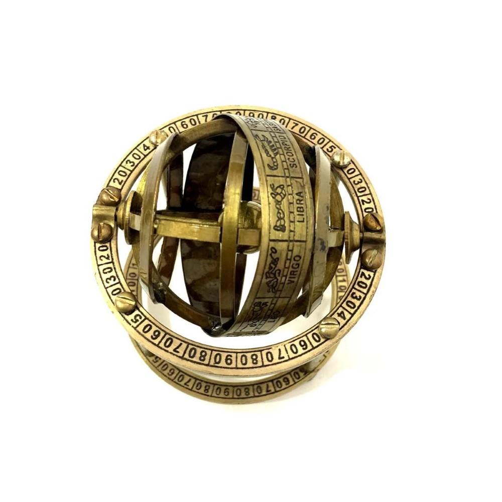 3-calowy mosiężny mały sferyczny globus armilarny ręcznie robiony morski prezent świąteczny