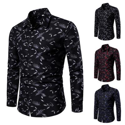 Erkek Gömlek Yaprak Baskılı Tek Düğmeli Sokak Giyim İnce Kesim Düğmeli Gömlek İlkbahar Yaz Sonbahar Kış İçin
