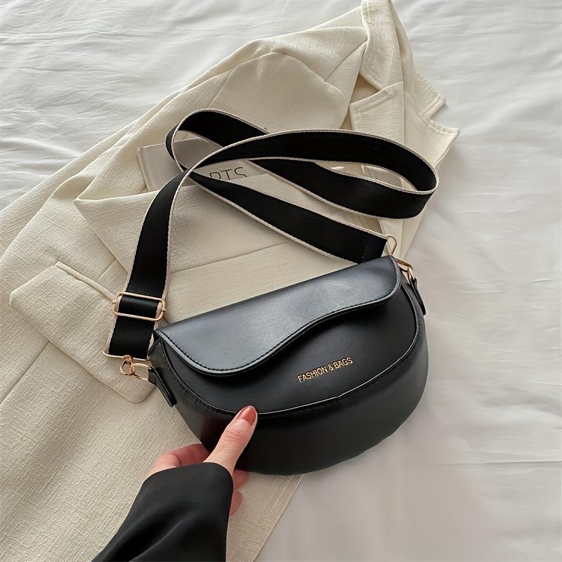 One Women's PU Fashion Saddle Bag Small Bag with Wide Shoulder Strap and Cover Closure Single Shoulder Crossbody Bag