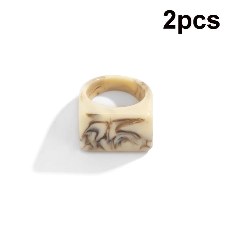 2Pcs Resin Trendy Ring Women Rings Simplicity Temperament Geometric Square Ring Colored Acrylic Ring