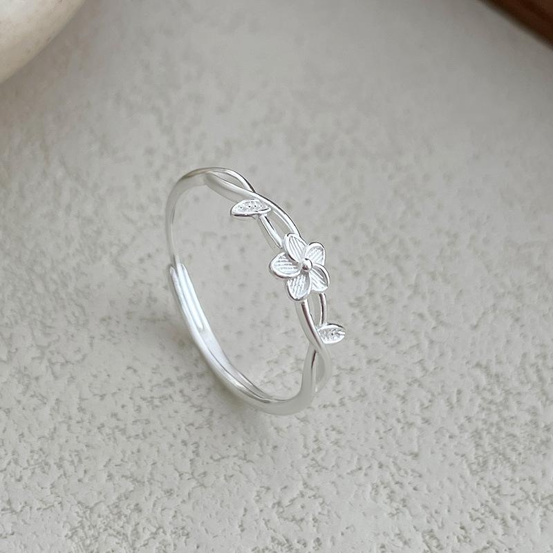 S999 Silver 2025 New Wound Flower Ring Women's Simple Exquisite Niche Plain Silver Ring