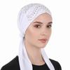 Solid Color Muslim Headscarf Hat Soft Elastic Rhinestone Hijab Caps  Casual Wear