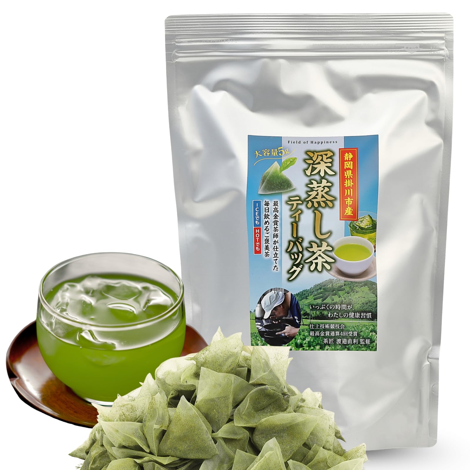 

Green 5g x 100 Tea 500g Made with Tea Leaves from Kakegawa Shizuoka with Cold Supervised by Tea Master Naotoshi Authentic Green Tea Deep-Steamed Tea,