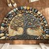 Autumn Tree of Life Mat – Fall Pebble Design, Semi-Circle Non-Slip Shower Rug