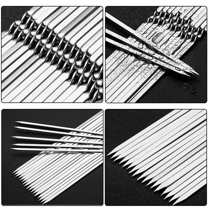 10/15Pcs Stainless Steel Barbecue Skewer Reusable BBQ Skewers Kebab Iron Stick for Outdoor Camping Picnic Cooking Tools 30/35cm