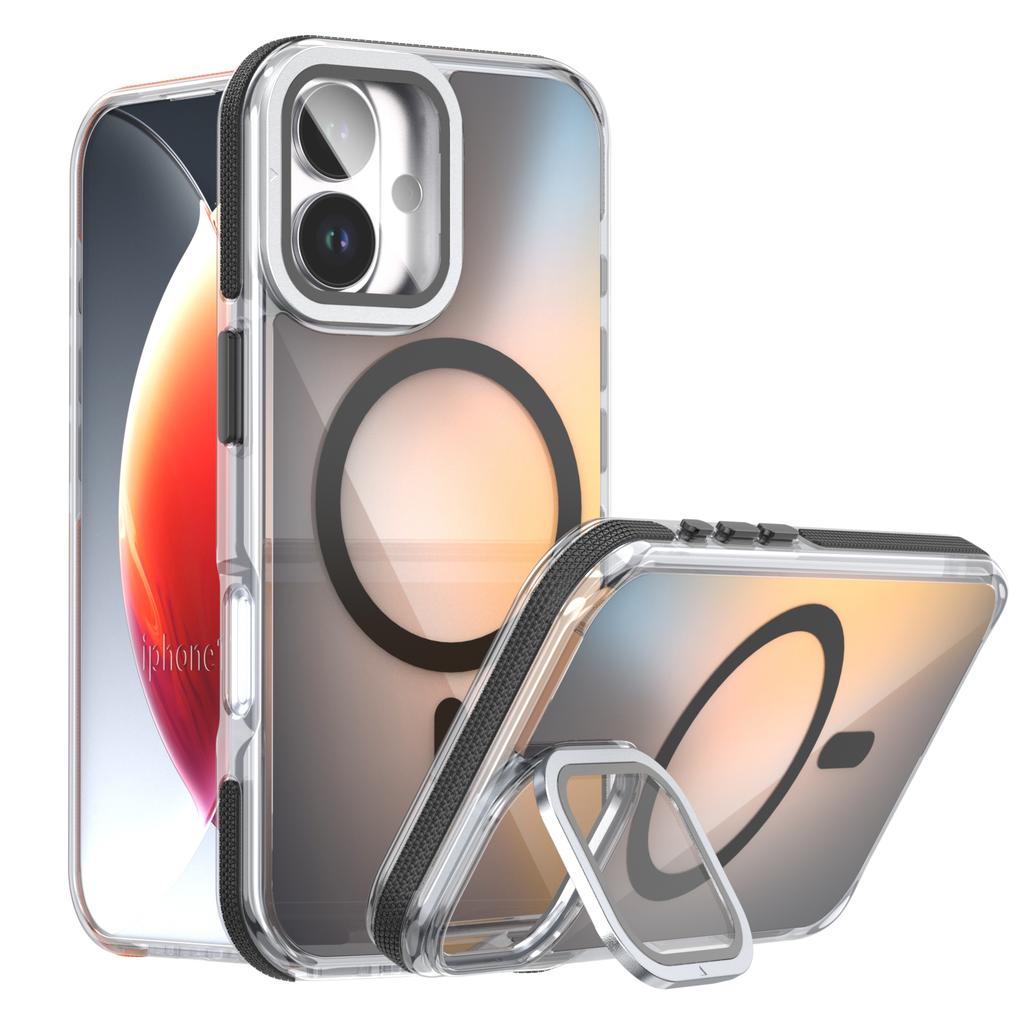 For iPhone 17 Magnetic Case TPU Acrylic Phone Back Cover with Lens Film and Kickstand