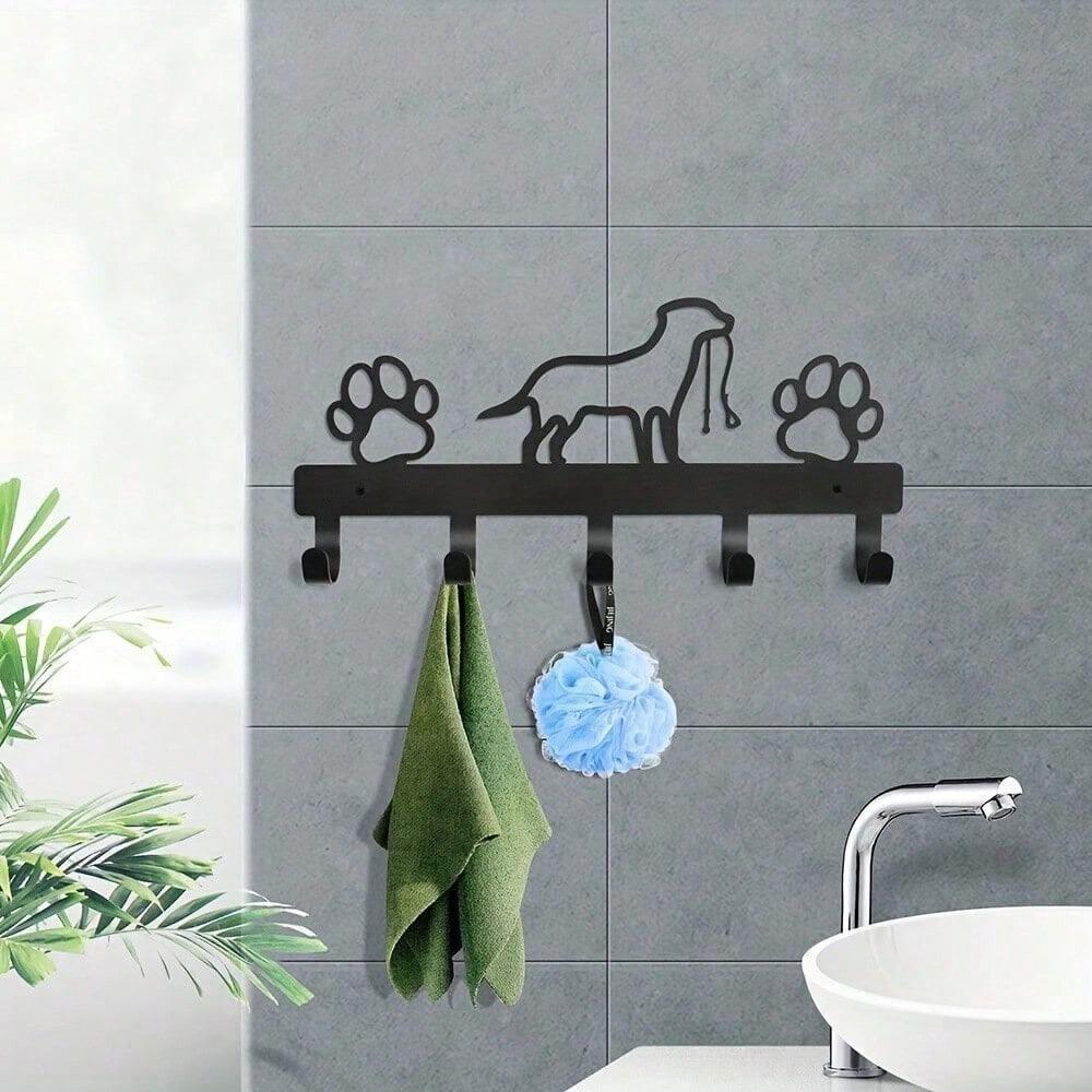 Metal Dog Claw Key Holder with 5 Hooks, Pet Silhouette Wall Mounted Rack for Entryway, Bedroom Hallway Organizer, Home Decor