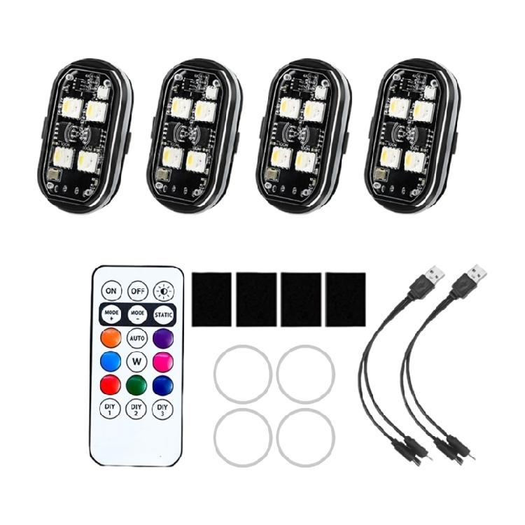 1/2/4/6/8pcs LED Emergency Warning Lights with Remote Control 8 Color Wireless LED Strobe Light USB Charging Waterproof