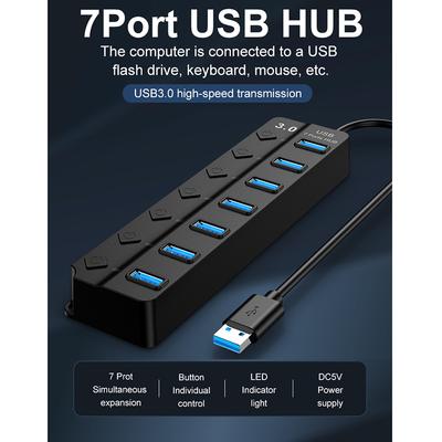 USB 3.0 Hub 7-Port Multi USB Splitter USB Hub, 5Gbps HighSpeed Data Transmission
