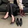 2025 New Pointed Head Shallow Mouth Single Shoes Thin Heel High Heel Empty Button Fashionable Versatile Commuter Women's Shoes