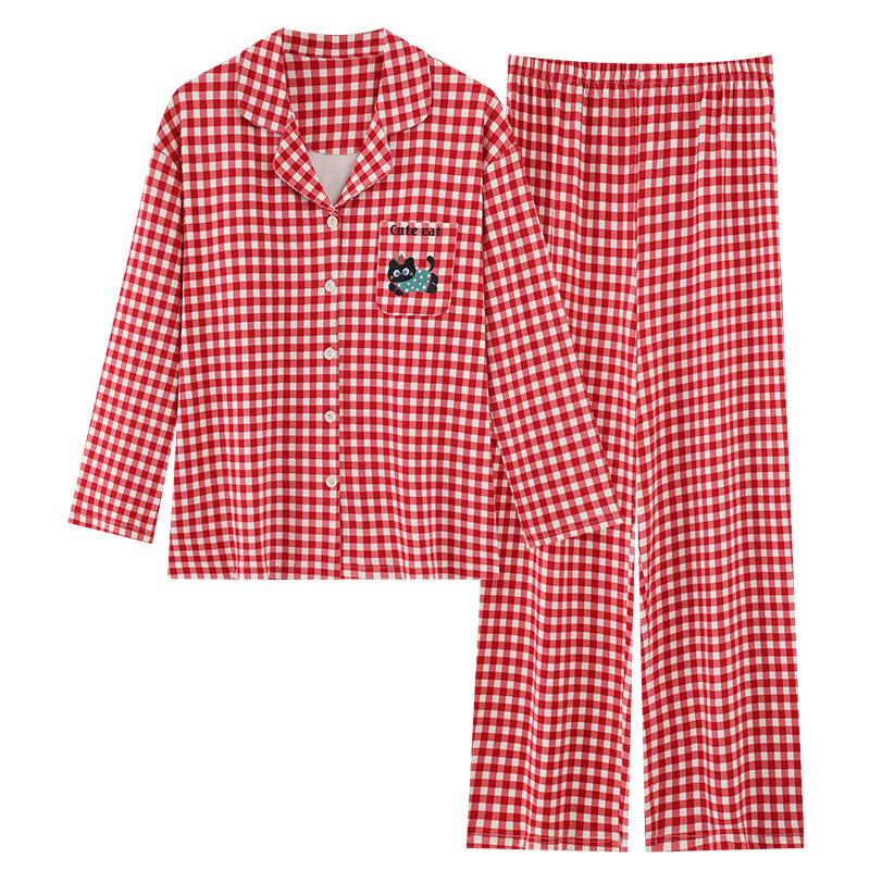 Women's Cute Cartoon Pajamas Set: Pure Cotton, Long Sleeve with Chest Pad, Plus Size, Suitable for Outdoor Wear, Autumn/Winter Cardigan.