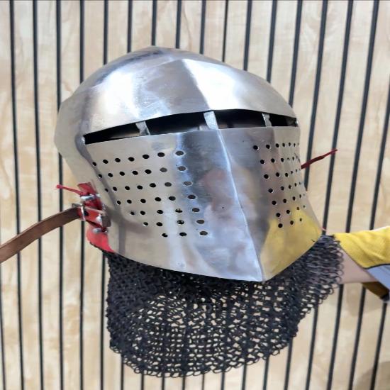 Handmade Medieval Barbute Helmet – 16 Gauge Steel Knight Armor, Wearable LARP Cosplay Helmet, Collector Gift