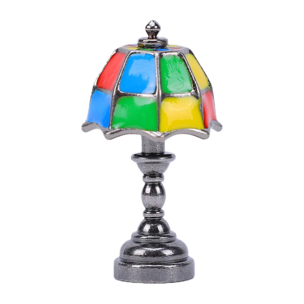 Dollhouse Desk Lamp Zinc Alloy Miniature Table Accent Lamp for Micro Scene Decoration Black