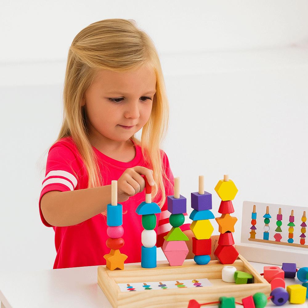 Interactive Stacks Blocks Puzzle Game Montessori Wooden Beads Sequencing Toy Parent Child